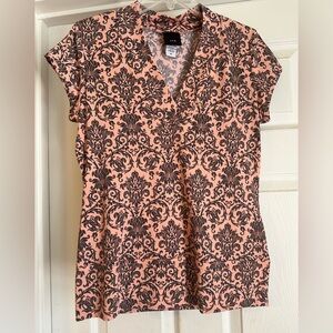 j.t.b Fitted Pink and Black Polo Cap Sleeve Blouse